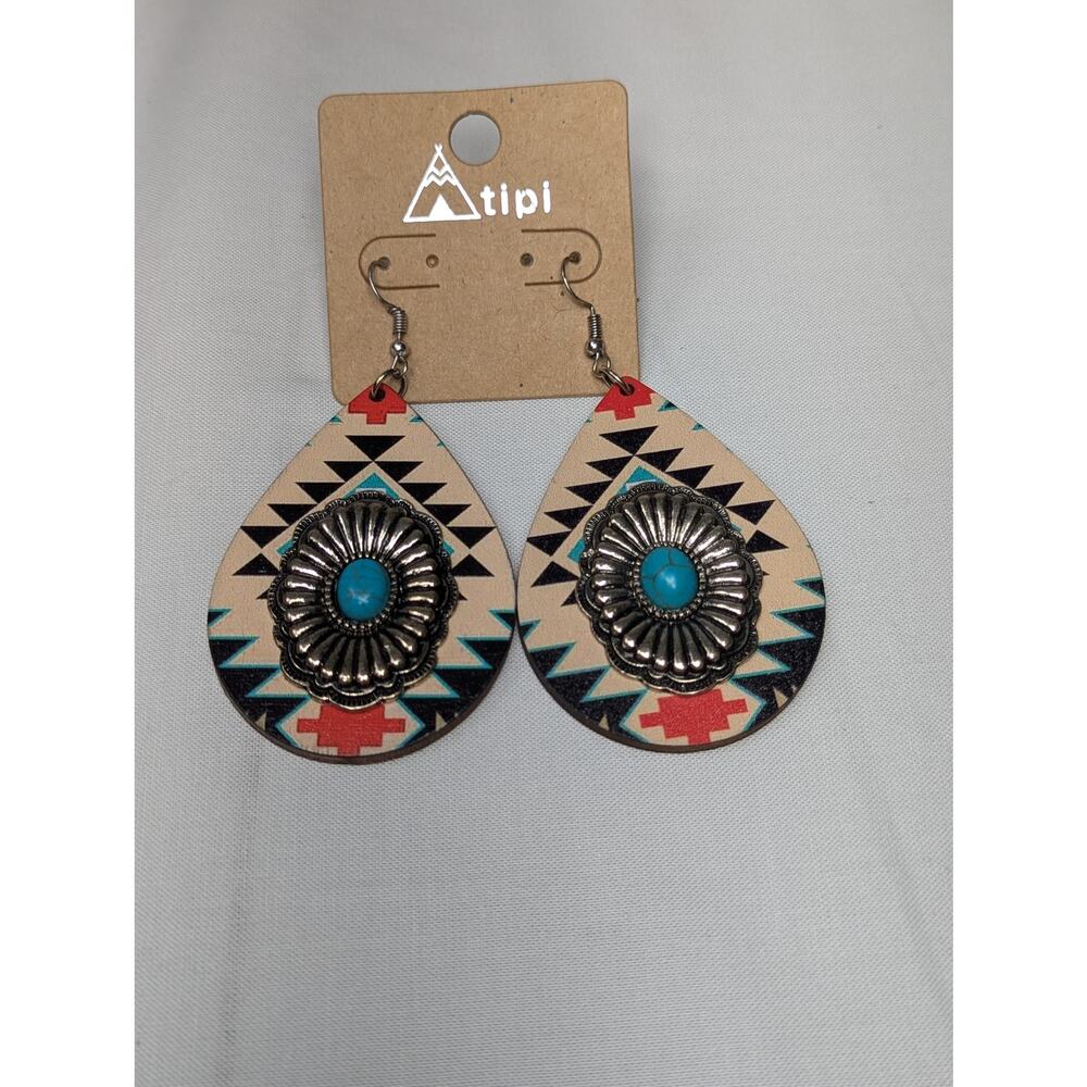 Tipi Southwestern Earrings Turquoise Black and Red